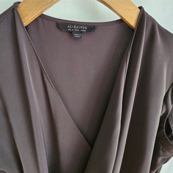 ALLSAINTS AURES Front Lace Mini Dress Olive Green Satin - Picture 8 of 16